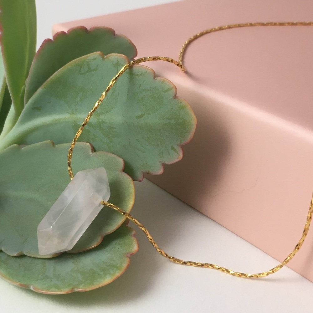 Rose Quartz Double Pointed Pendant 16” Gold Chain - Picture 8 of 8